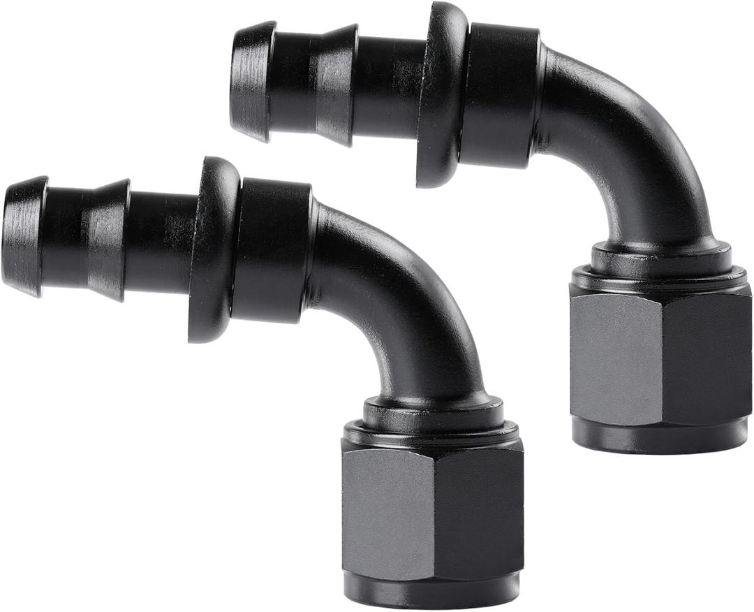 Ucreative 8AN 90 Degree Push Lock Hose Fitting End Black 2PCS