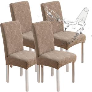 Waterproof Dining Chair Covers, Chair Covers for Dining Room, Stretch Parsons Chair Slipcover, Removable, Washable for Dining Room Kitchen Chair Protector Cover (4pk, Leaf-taupe)