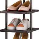 SORCEDAS 7 Tiers Vertical Shoe Rack Wooden Shoe Storage Organizer for Space Saving Narrow Shoe Shelf Storage 7 Pairs for Entryway Living Room Bedroom(Black + Rustic Dark Brown)