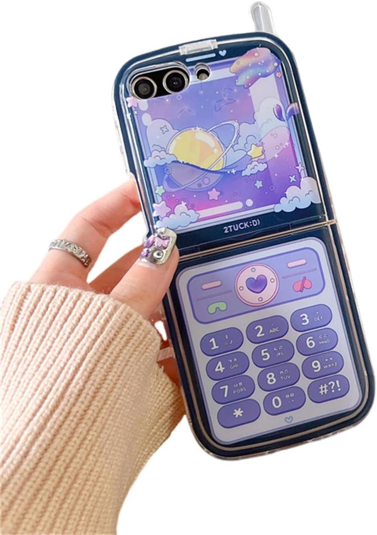 Compatible with Samsung Galaxy Z Flip 7 Case, PC Shell Funny Mobile Phone Design Cute Anime Shockproof Protective Cover for ZFlip 7 for Woman Blue