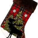 20 inch Big Moose Christmas Stockings, Single Black Deer Reindeer Buffalo Plaid Cute Rustic Farmhouse Xmas Stocking with Snowflake for Baby Child Children Kids Girl Boy Christmas Dcor (Big Moose)