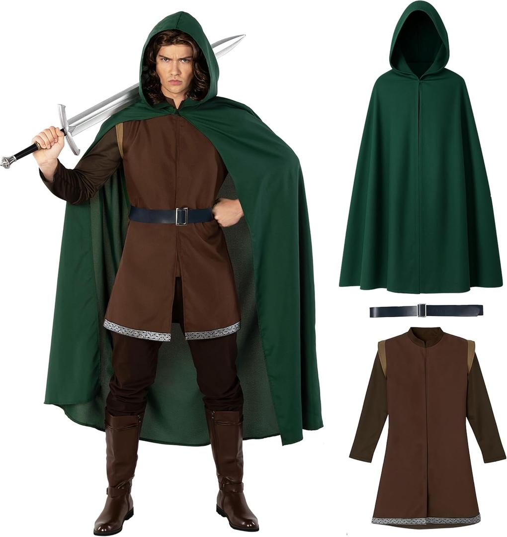 Morph Lord Medieval Costume Men With Tunic and Cloak, Renaissance Costume Mens Halloween Costumes For Mens Medieval Cloak (X-Large)