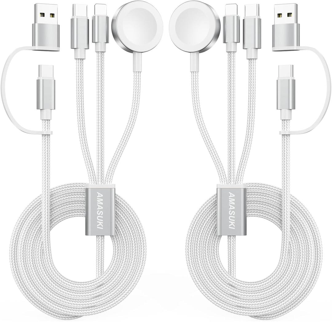 2Pack White-Upgraded 3 in 2 USB C Cable for Watch Charger Phone Charger USB C Multi Fast Charging Cable Compatible with Watch Ultra/SE/10/9/8/7/6/5/4/3/2/1 & Phone 16/15/14/Galaxy S23-4FT