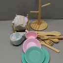 GAGAKU Kids Wooden Play Dishes Set -27Pcs Montessori Play Kitchen Accessories Plates and Bowls Set, Storage Stand & Play Food, Pretend Cooking Toys for Ages 3-5, Educational Gift for Toddler (Macaron Colors With Stands)