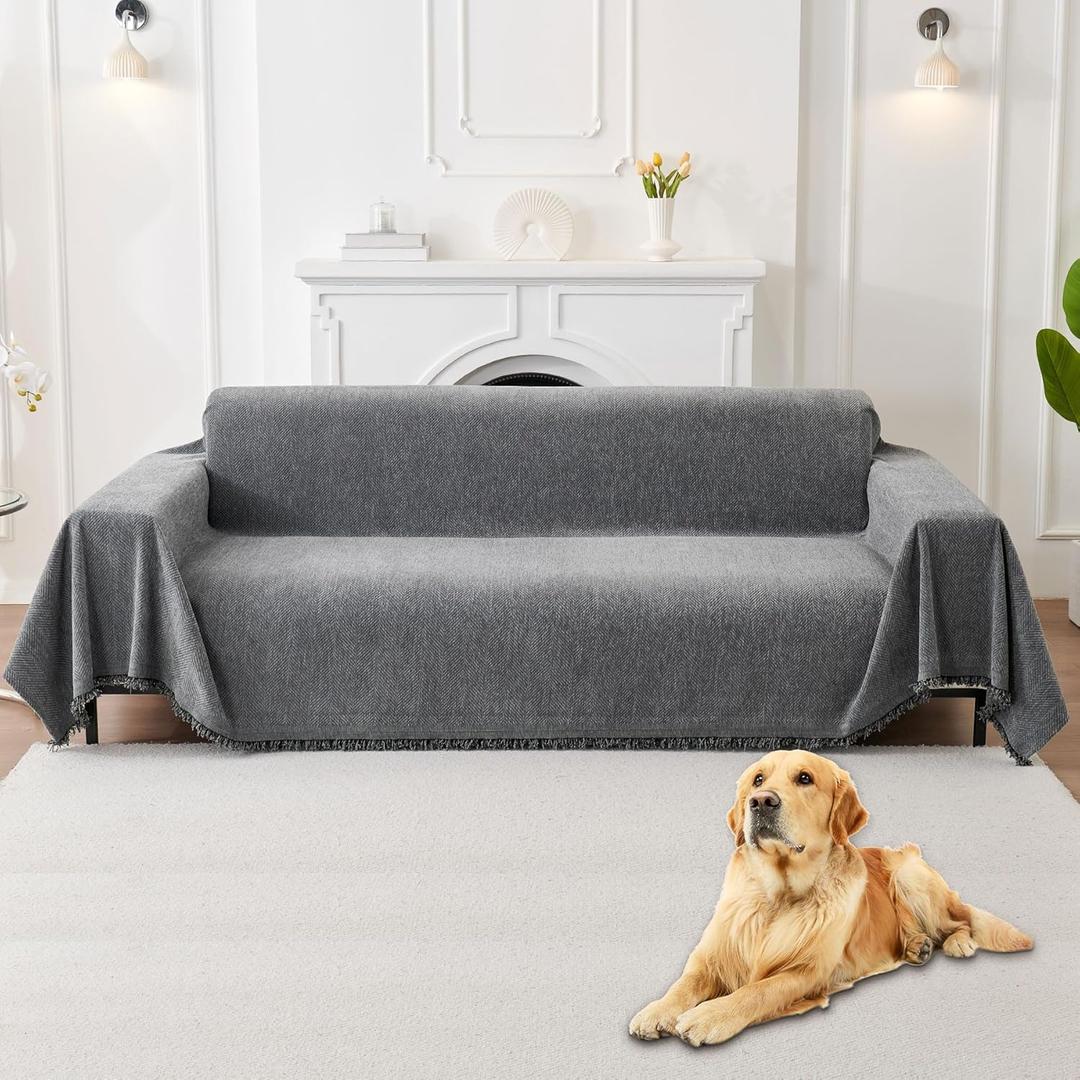 HAOMAIJIA Non Slip Couch Cover Sofa Covers for 2 Cushion Couch Washable sectional Couch Covers for Dogs pet Furniture Protector Couch Cover Blanket for Living Room (Grey, 71"x118")