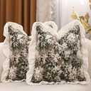 Fringe Ruffle Throw Pillow Covers 18x18 inch Pack of 2 Green Taupe