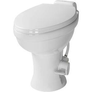 Lippert Flow Max RV Toilet with Elongated Ceramic Bowl, 18" Standard Profile, Full-Size Residential Seat, Easy-Close Lid, Efficient Flush - 2022113192