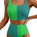 Herseas Women's Bikini Sets Scrunch Square Neck Two Piece Swimsuits High Waisted Bathing Suits (Green, XXL)
