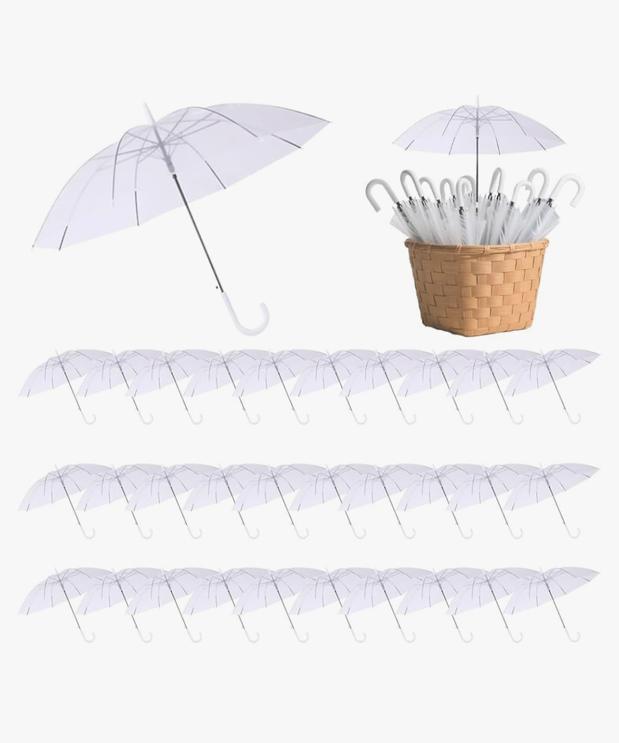 30 Pcs Wedding Clear Umbrella Bulk for Rain, Large Windproof Stick Umbrellas with J-Hook Handle for Wedding Bride Groom Photography, Prom, Graduation, Golf, Parties and Outdoor Events
