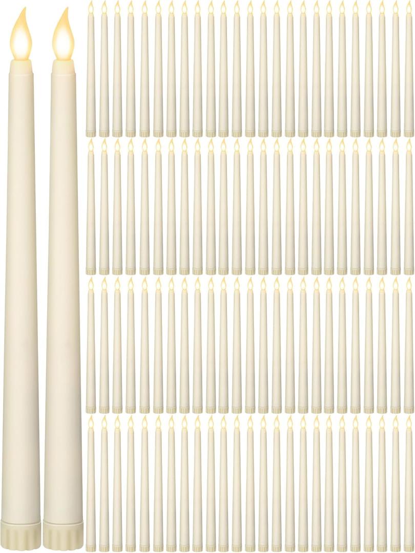 Retisee 300 Pcs 11 Inch Flameless Taper Candles LED Candles Bulk Battery Operated Taper Candle Flickering LED Candlesticks for Halloween Christmas Birthday Wedding Party Decor (Classic Style,Ivory)