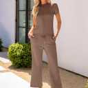 ANRABESS Women's Lounge Sets 2 Piece Outfits Summer Casual Short Sleeve Sweatsuits Matching Tracksuits Wide Leg Pant Set M