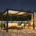 Louvered Pergola, 10' x 12' Outdoor Pergola, Metal Patio Gazebo with Adjustable Louvers Roof and Gutter System, Metal Hardtop Gazebo for Patio, Backyard, Deck, Garden, Dark Gray