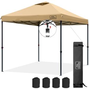 KAMPKEEPER One Person Setup 10x10 Pop up Canopy Tent, Instant Portable Canopy, One Push Outdoor Canopy with 3 Adjustable Heights, Wheeled Carry Bag, Bonus 8 Stakes and 4 Ropes(Kahaki)