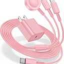 for Apple Watch Charger 6FT, 3 in 1 Magnetic Smart iWatch Fast Charger Cable with 20W Type C Wall Charger Block for Apple Watch Series Ultra/SE/9/8/7/6/5/4/3/2/1 & iPhone15/14/13/12/11 (Pink)