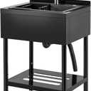 Freestanding Utility Sink, 25.6"20.5"39.4" Stainless Steel Single Bowl Kitchen Sink with Cold and Hot Water Pipe, Storage Shelf and Adjustable Legs, for Laundry Room Bathroom Farmhouse