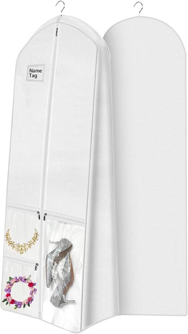 Wedding Dress Bag Gown Garment Cover 71"x24",Codweny Big 16" Gusseted Bridal Dress Travel Storage 3 Pockets for Woman Long Prom,Evening Gowns,Suits,leathers