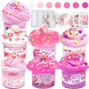 7 Pack Pink Slime Kits, Butter Slime,Cloud Slime kit for Girls Ages 812,Crunchy Slime Kit,Non Sticky,Super Soft Sludge Toy,Birthday Gifts for Kids,Party Favors for Girls and Boys
