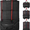 mixi Travel Bag with Wheels Expandable Foldable Luggage Bag Collapsible Rolling Travel Bag Duffel Bag with Handle Large Capacity Suitcase, Black, Expandable