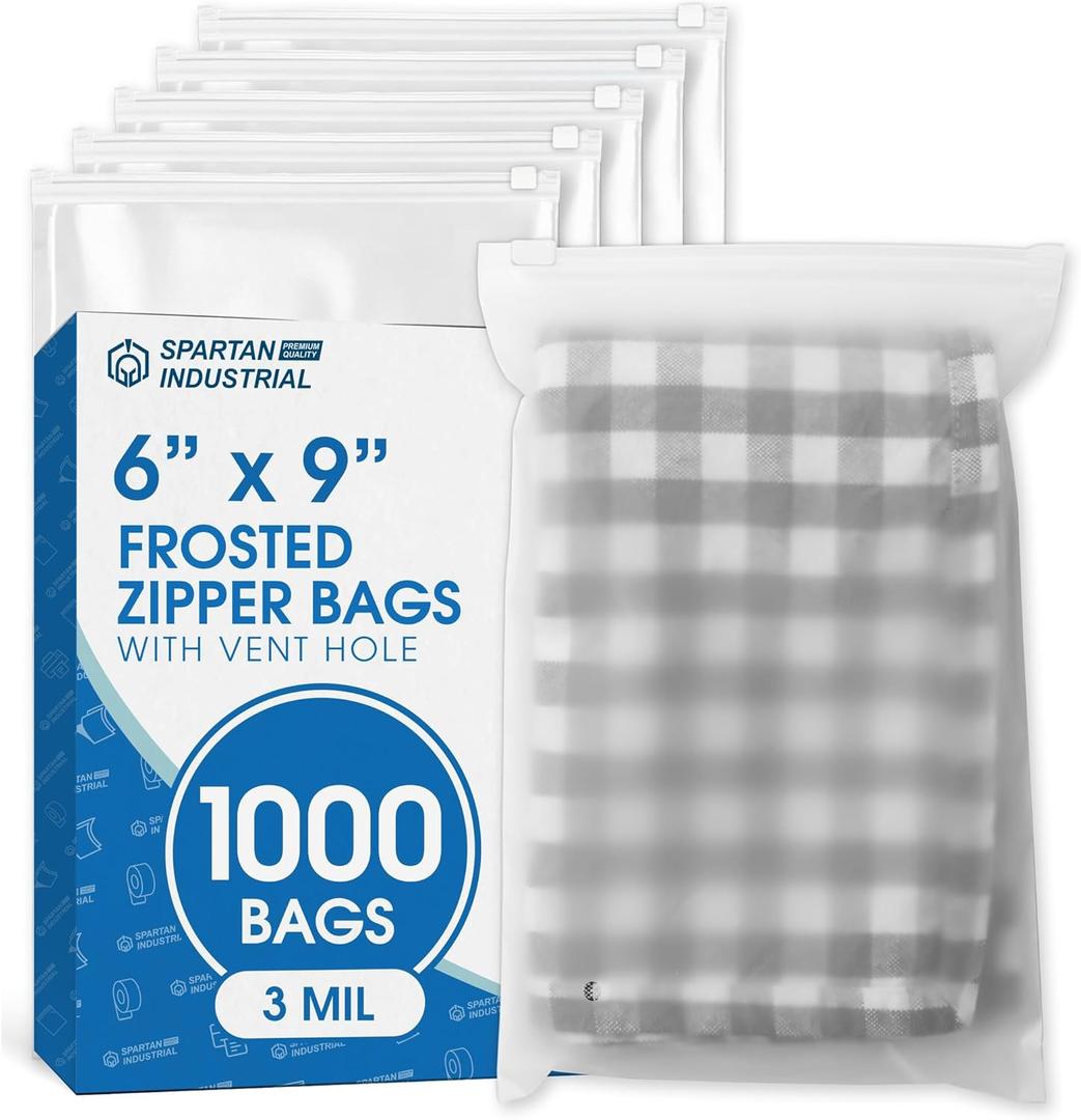 Spartan Industrial - 6" X 9" (100 Count) 3 Mil Frosted Zipper Bags With Vent Hole - Reclosable Packaging Bags for Cosmetics, Prints, Accessories