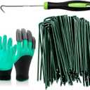 Bakulyor 200Pcs Green Landscape Staples 6 Inch Garden Artificial Turf Stakes Staples, 11 Gauge Lawn Galvanized Ground Fabric Pins for Weed Barrier Sod Decorations Holding Fence and Irrigation Tubing