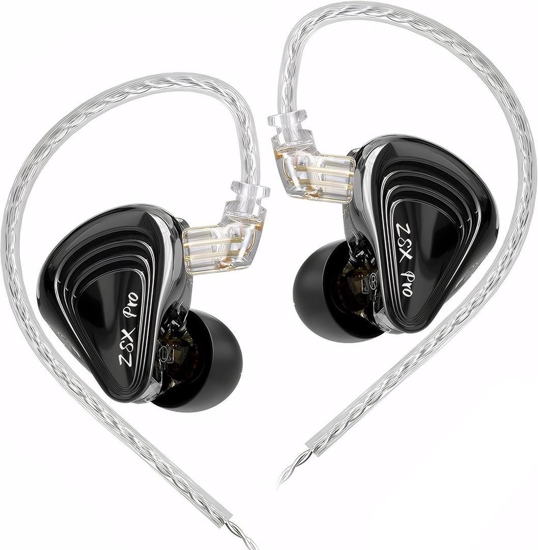KZ ZSX Pro – 5BA+1DD 6 Driver Hybrid in-Ear HiFi Earphones, in Ear Earbuds, in-Ears Headphones for Audiophile Musicians (Without mic, Black)