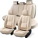 Leather Car Seat Cover for Front Pair, Anti-slip Universal Light Beige | Waterproof Car Seat Protector, Airbag Compatible, Universal Fit for Most Cars, SUV, Sedans, Pick-up Trucks, Easy to Install