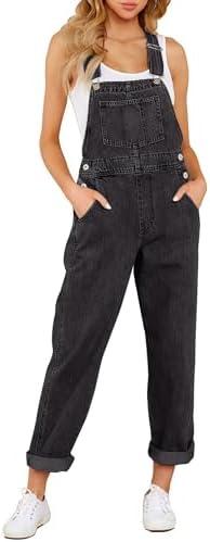 LookbookStore Women's Casual Stretch Denim Bib Overalls Pants Pocketed Jeans Jumpsuits Size M