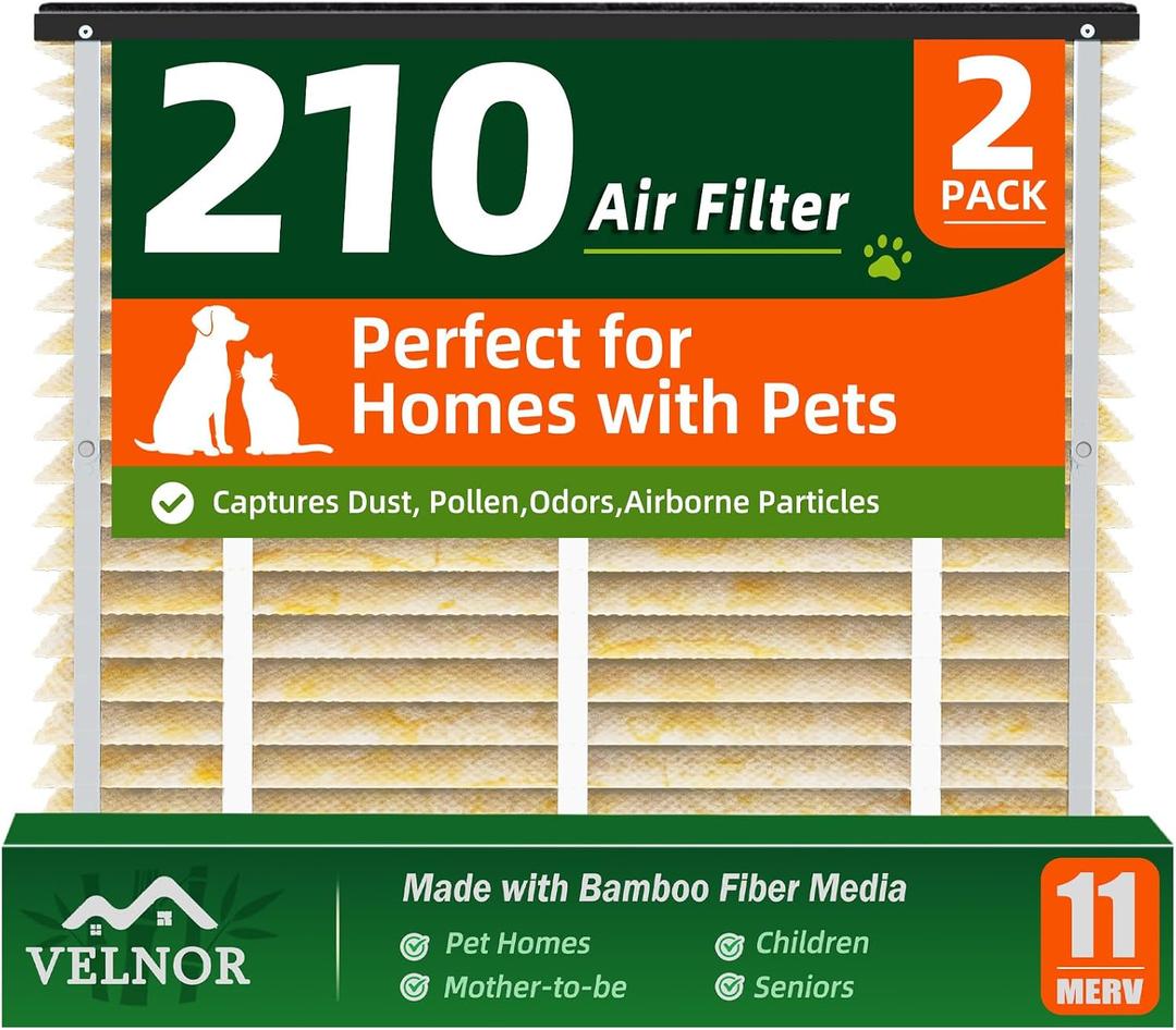 2Pack 210 Filter Replacement for Aprilaire US Patented Naturally Bamboo Kun | Patented Bamboo Kun Technology, Natural Bamboo Freshness, Moisture Protection, Advanced Odor Control, 20x25x4, Merv 11