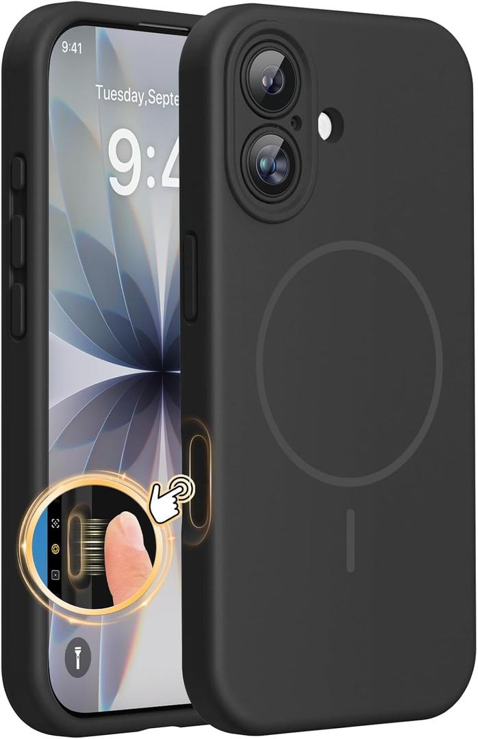 Miracase Magnetic for iPhone 17 Case, Compatible with MagSafe, Integrated Silicone Camera Control Cover, 3.0mm Thicken Shockproof Drop Protection Phone Case for 17, Black