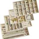 Stackable Jewelry Trays Organizer for Drawer Set of 4  Velvet Drawer Inserts Organizer Jewelry Organizers and Display Set for Earrings, Rings, Necklaces, Bracelets (Beige)