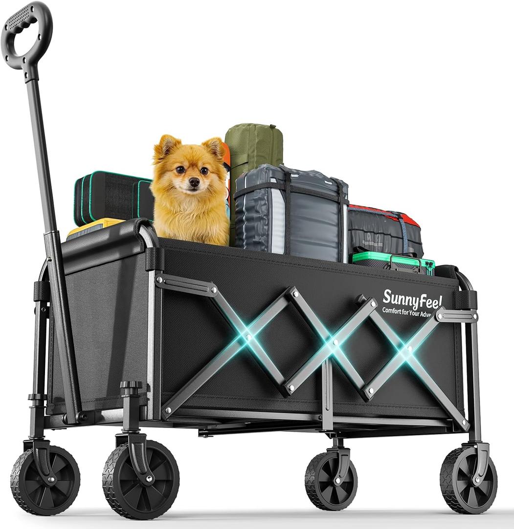 SUNNYFEEL Lightweight Folding Wagon Cart, 350LBS Portable Wagon Carts Foldable for Shopping Camping Garden Beach,Black