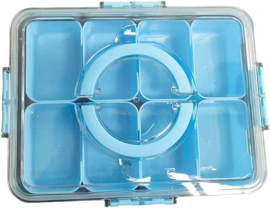Compartment Tray with a Lid and Handle, Portable Transparent Storage Box, an 8-Compartment Snack Tray with Lid