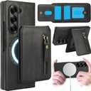 2 in 1 Detachable Magnetic Case for Samsung Galaxy Z Fold 6, Compatible with MagSafe Wallet Case with Card Holder Kickstand RFID Blocking Leather Zipper Purse Cover for Z Fold6 FTL Black