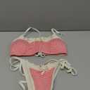 seamoly Gingham Spliced Ruched Ruffles Trim Bowknot Decor Tie Side Bikini Set (Small, Red)