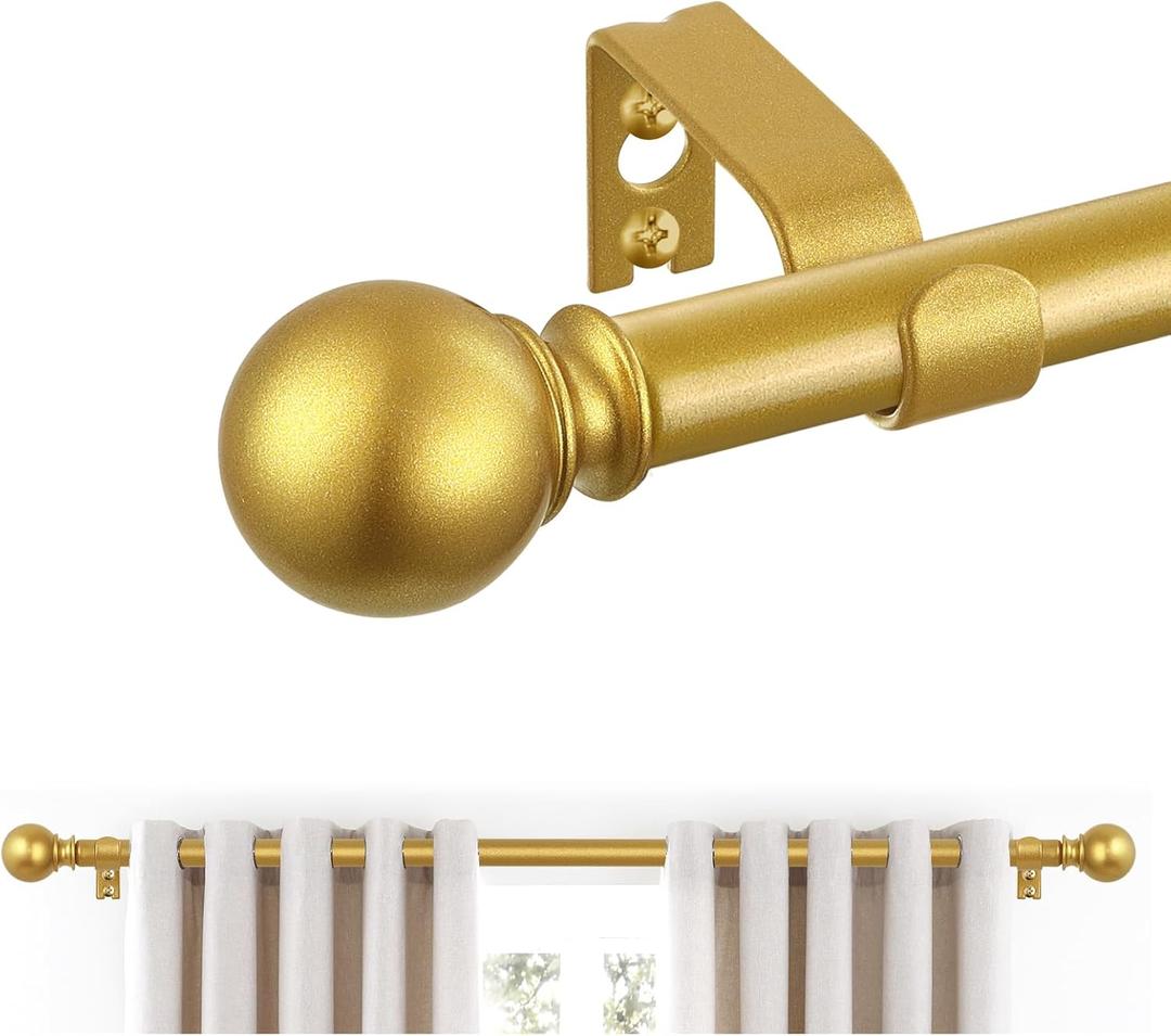 Gold Curtain Rods 28 to 48 Inches(2.3-4 Feet),5/8 inch Splicing Drapery Rods,Small Curtain Rods Set,Size: 18''-45'',Brass Gold