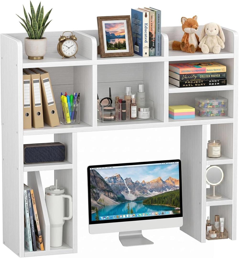 NUTIKAS White Desk Hutch Dorm with Shelves and File Organizer - 42" Wood Desktop Hutch for College Room, Desktop Bookshelf for Computer Desk, Space Saving Bookshelf