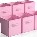 Sorbus Storage Cubes - 11 Inch Foldable Fabric Baskets for Organizing Pantry, Closet, Shelf, Toy Box, Cubby - 6 Collapsible Cloth Cube Storage Bins for Home, Nursery, Playroom, Bedroom (Pastel Pink)