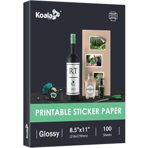 Koala Glossy Sticker Paper for Inkjet & Laser Printer, Printable Photo Sticker Paper, 100 Sheets 8.5x11 In Self-Adhesive Photo Paper for Scrapbooking, Brand Logo, Party Decor Stickers