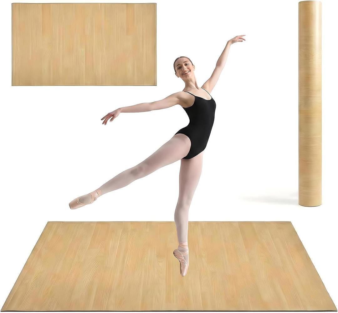 4Ft x 6Ft 5mm Natural Wood-Colored Dance Mat for Adults, Durable Non-Slip PVC Material, Portable Practice Flooring for Ballet, Jazz, and Pop Dance, Suitable for Home, Studio, or Practice