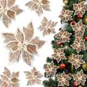 Giegxin 12 Pcs Christmas Burlap Poinsettia Flowers Artificial Xmas Natural Burlap Flower with Faux Picks 7.9inches Vintage DIY Christmas Tree Wreath Ornaments for Home New Year Party Decoration Supply