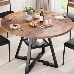 Jocoevol Round Dining Table for 4, Kitchen Dining Room Circle Dinner Pedestal Table,Space Saving Wood Kitchen & Dining Room Furniture (Vintage, 42In)