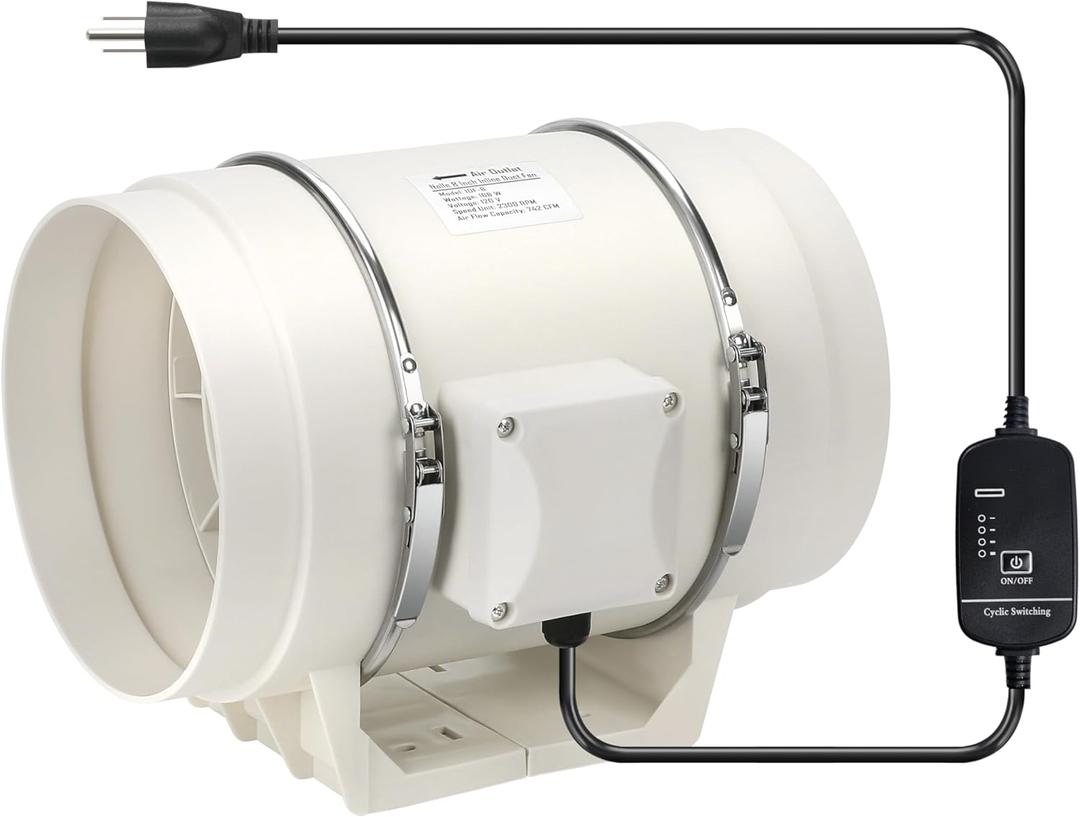8 Inch Inline Duct Fan Pipeline Pressurization Ventilation Exhaust Fan with Speed Controller 720 CFM Duct Intake High Efficiency Air Fan Copper Motor for Bathroom Grow Tents Hydroponics