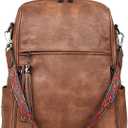 FADEON Leather Backpack Purse for Women Designer Travel Backpack Purses PU Fashion Ladies Shoulder Bag with Tassel Brown