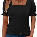 CRAZY GRID Womens Trendy Summer Tops Puff Sleeve Loose Fit Shirts Dressy Casual Blouses, (X-Large)