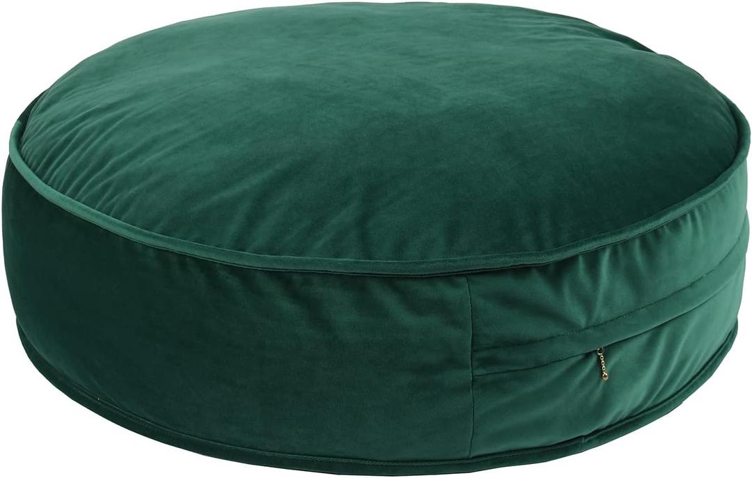 Round Floor Pillow Cover Velvet Throw Seating Pouf Yoga Meditation Cushion Plush Case Reading Room Decor Cover Only (25.6IN, Green) (25.6" x 25.6" (Pack of 1))
