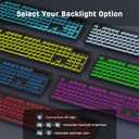 KOPJIPPOM Backlit Wireless Keyboard, 2.4G Silent Wireless Light Up Keyboard, Full Size Computer Keyboards with 7 Colored Backlits, Rechargeable Keyboards for Windows, PC, Laptop (Black, Normative)