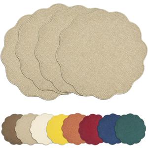 AHHFSMEI Round Faux Linen Placemats Set of 4 Heat Resistant Non-Slip Stain Proof Table Mats for Kitchen Dining Elegant Decor Place Mats (Linen Beige,4), 15 inches