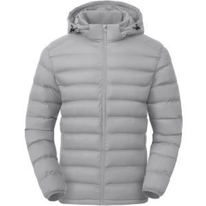 TBMPOY Men's Lightweight Puffer Jackets Detachable Hood Water-Resistant Casual Winter Coat Hooded Insulated for Travel Ski (Medium)