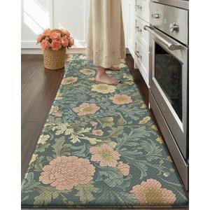 Color&Geometry Floral Kitchen Mat 24"x87", Anti Fatigue Kitchen Mats for Floor, Kitchen Rugs Non Slip, Waterproof & Oil Proof Padded Runner for Standing Desk Office, Sink - Dusty Blue, 87"l X 24"w X 0.4"th