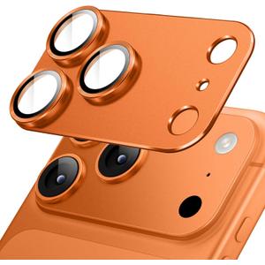 JETech Camera Lens Protector for iPhone 17 Pro Max 6.9-Inch, Full Coverage 9H Tempered Glass Ring Cover, Matte Metal Plate, Case Friendly, 1-Pack (Orange)